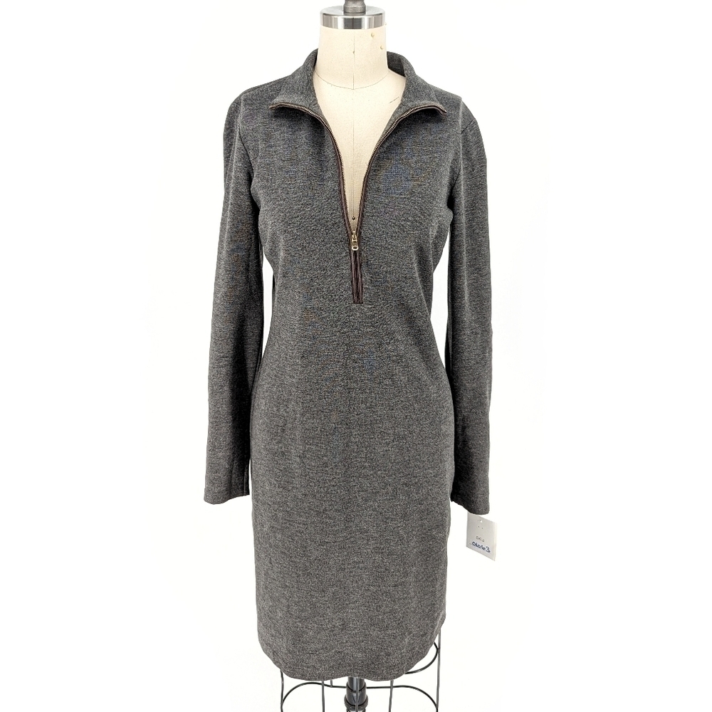 Lauren Ralph Lauren Half Zip Knit Leather Dress Gray 2 casual ranch preppy